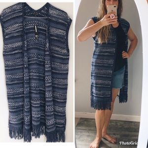 New Directions Petite Blue Woven Fringe Sweater Vest, size Extra Large Petite